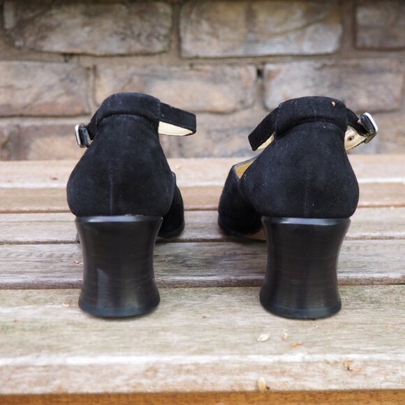 Joan & David VTG Joan Helpern Signature black suede T strap pumps US 6.5-7 EU 37 - Picture 11 of 12